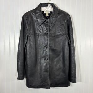 Vintage Womens Black Soft Leather Jacket Size L 90s Y2K Minimalist Soft Grunge